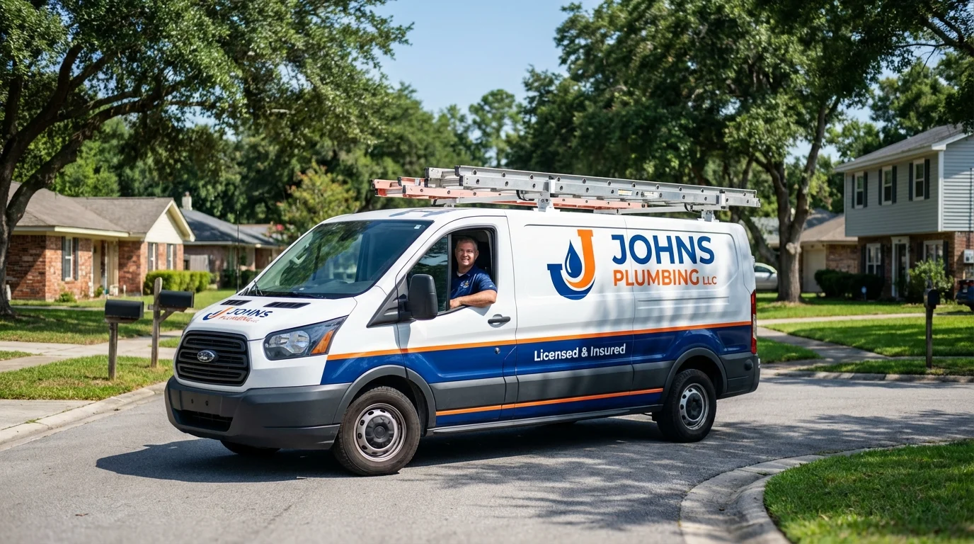 Johns Plumbing LLC service van in Effingham, NH