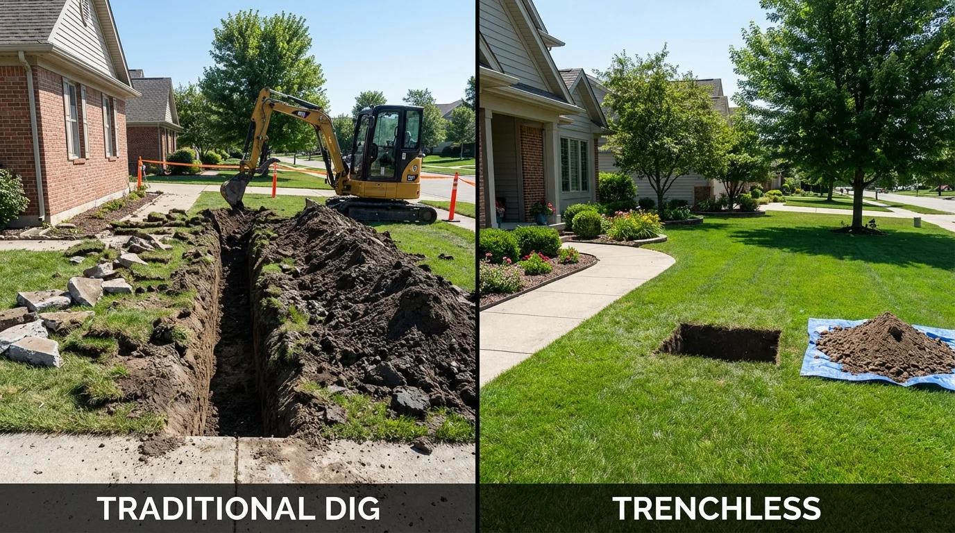 Trenchless sewer repair with minimal yard damage versus traditional excavation in Effingham, NH